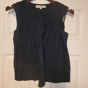 NWT: Loft Pleated Yoke Mixed Media Top, Deep Space Blue, XXS